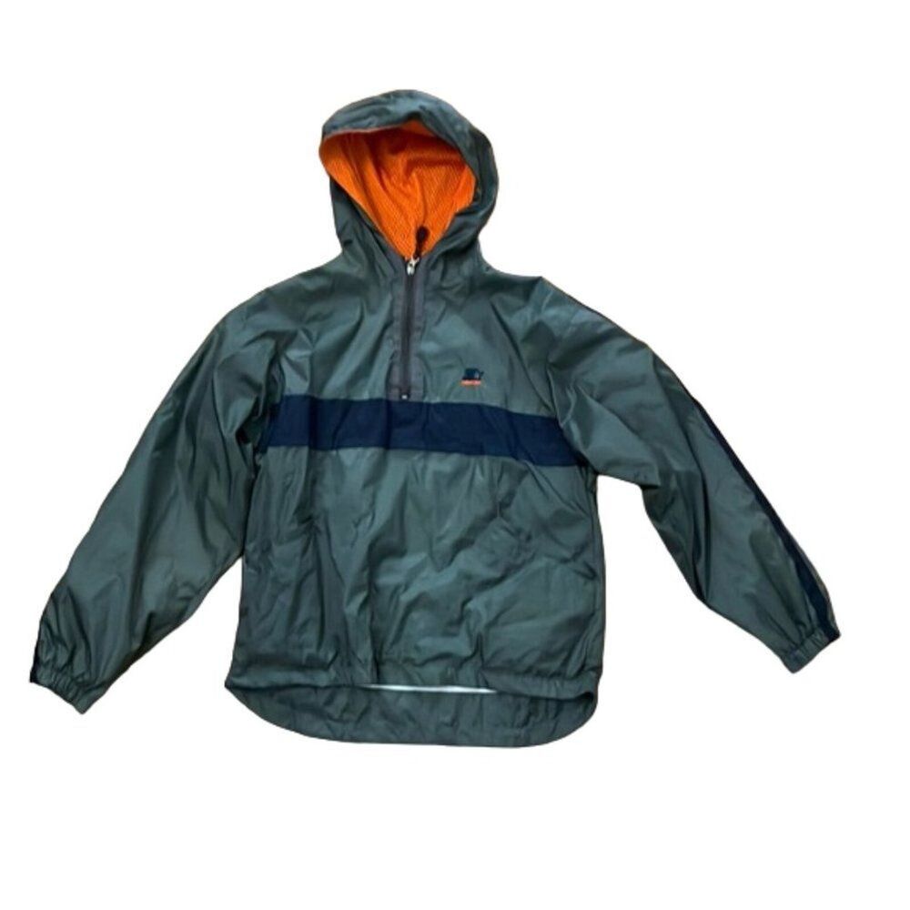 Starter Vintage Gray Blue Windbreaker Jacket Boys Sz Large 14-16 1/4 zip Hooded